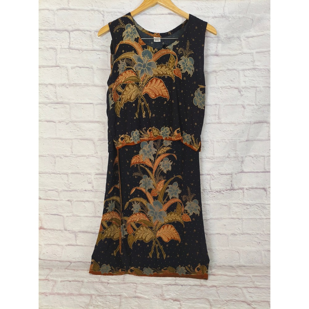 Junita Collection Bali Batik Tank Top and Wrap Skirt Set Black Floral Cotton